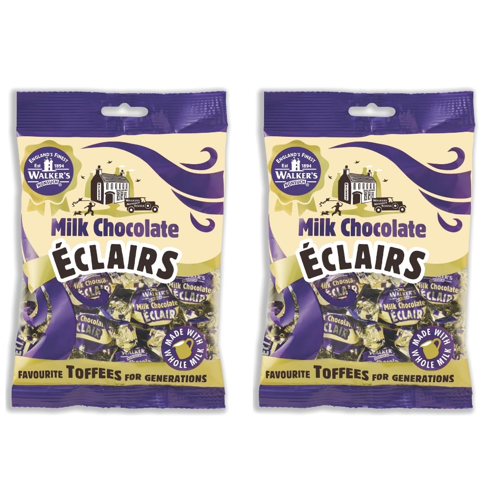 Walkers' Nonsuch Milk Chocolate Eclairs | Toffee with Whole Milk & Butter | Imported from the UK | British Classic Sweet Candy | Milky Flavored Dessert for Christmas & Parties | 5.29 Oz (Pack of 2)