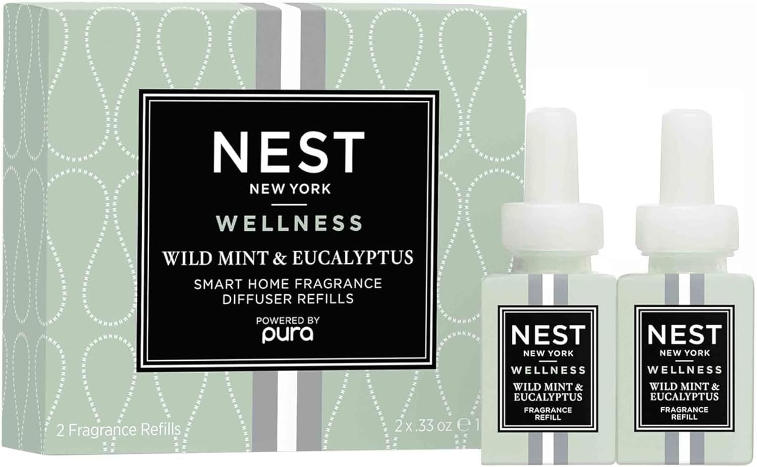 NEST New York Smart Home Fragrance Diffuser Refill Smart Vials, Wild Mint & Eucalyptus - Set of 2 - Designed for NEST x Pura 3 and NEST x Pura 4 Diffusers - Cruelty Free, Vegan - Made in USA