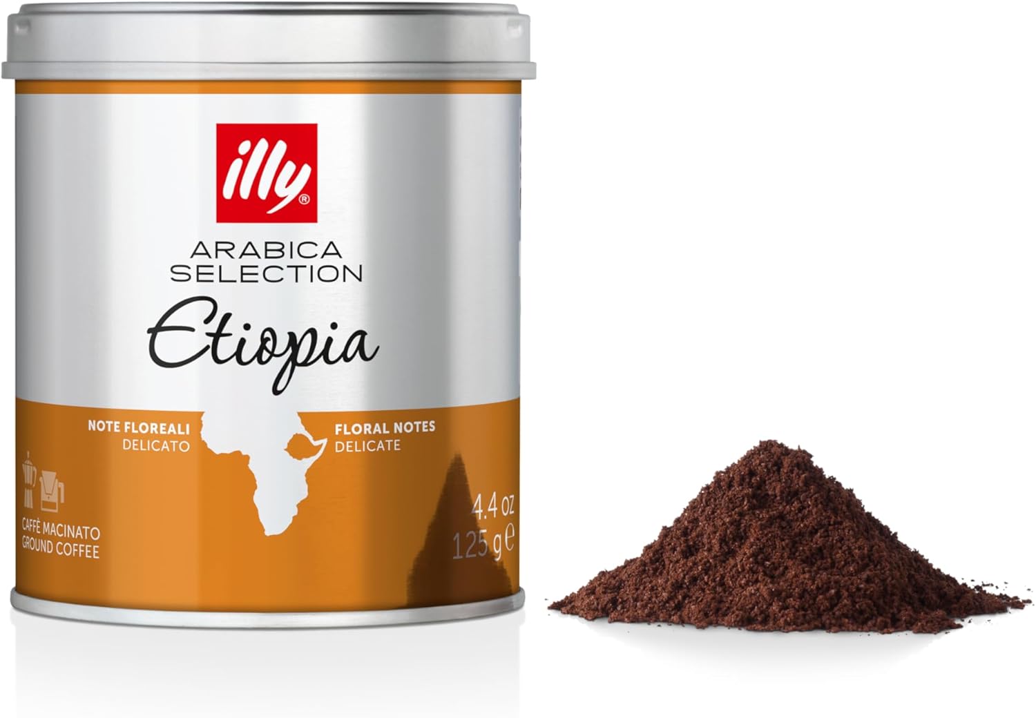 illy Ground Coffee, Ethiopia Single Origin, Medium Roast, 100% Arabica, Ideal for Moka Pots & Filter, 125g Tin