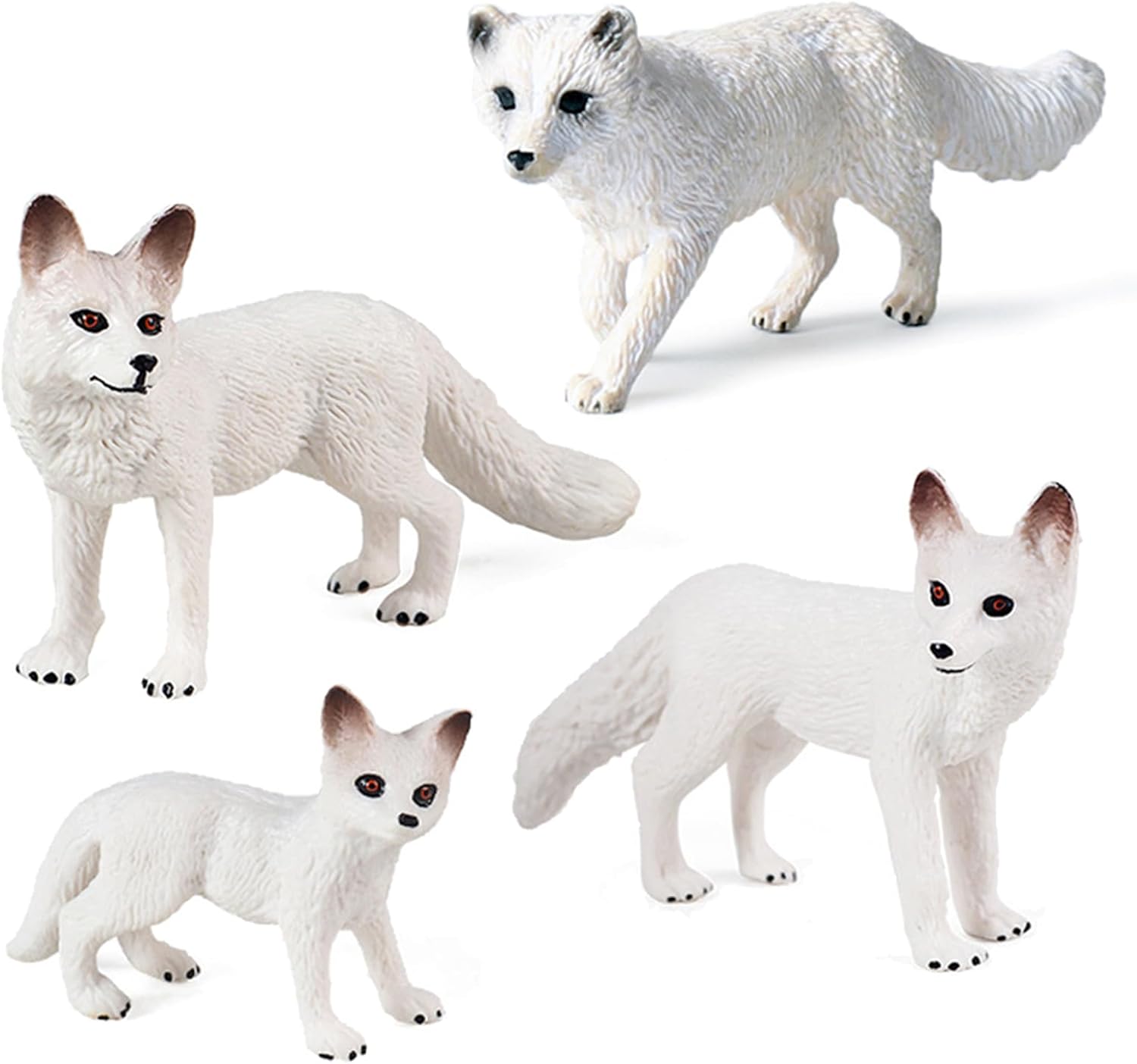 Bbiamsleep 4 Pieces White Fox Animal Figurines Mini Animals Set Realistic Arctic Fox Family Figurines for Cake Topper Party Christmas Birthday Supplies
