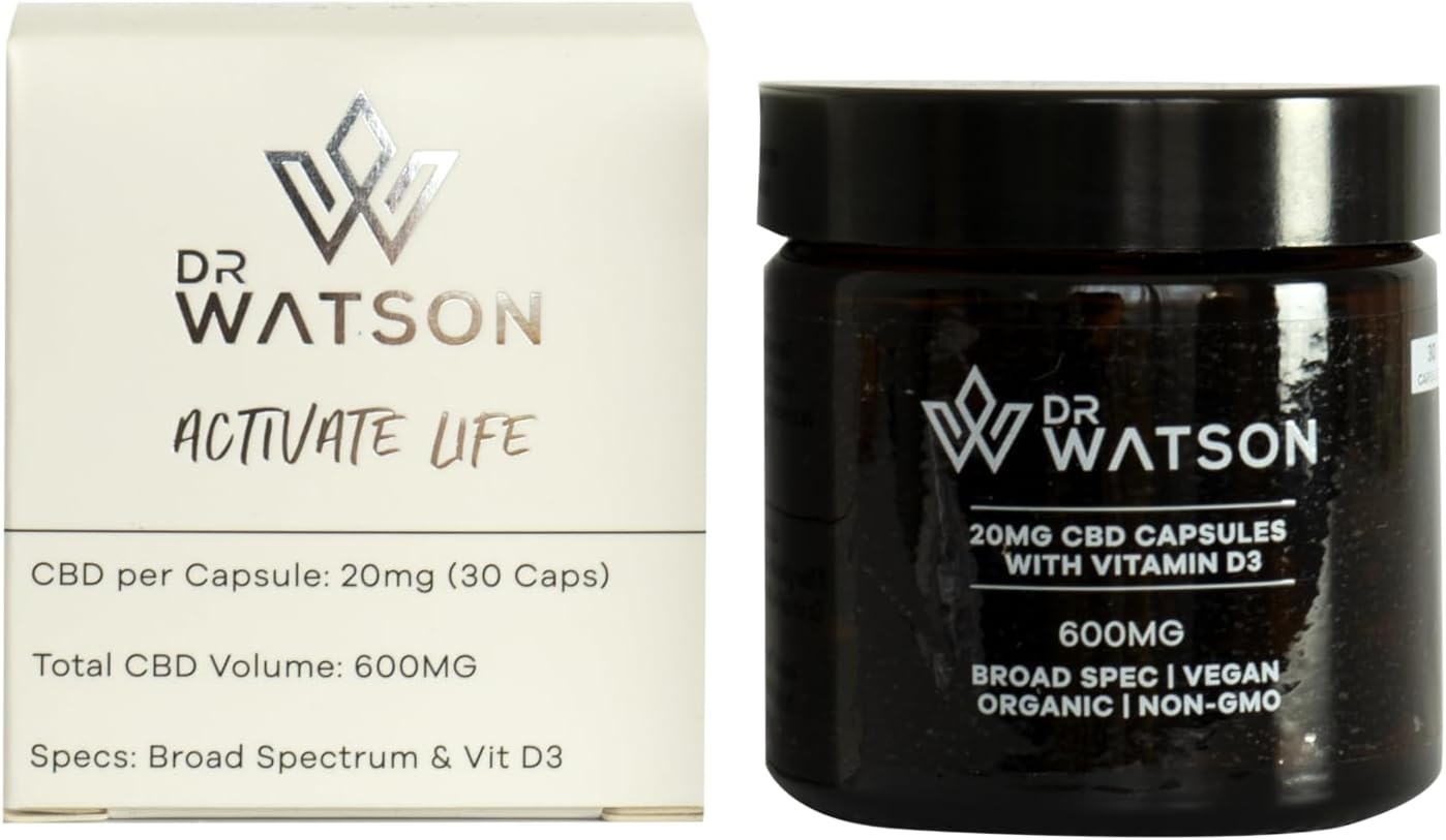 Capsules by Dr Watson | 600mg Container | 30 Capsules 20mg | with Vitamin D for Added Daily Support