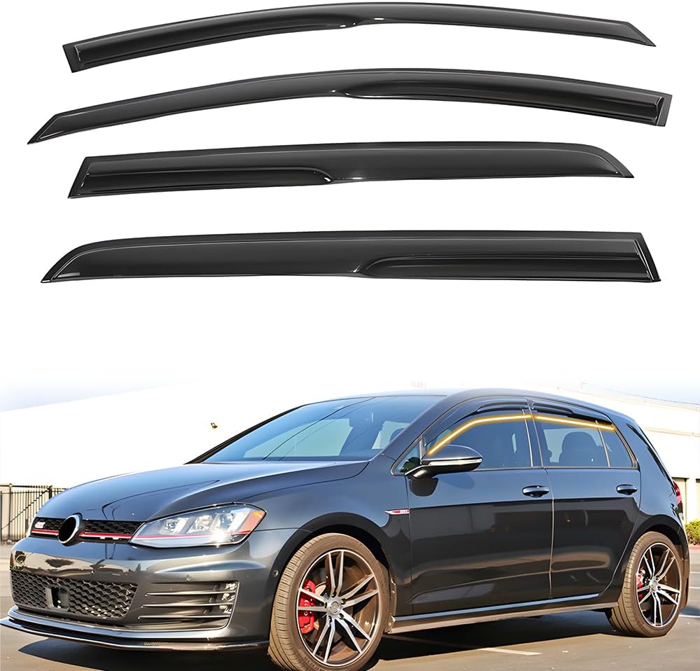 Tape on Window Visor Deflectors, Compatible with 2015-2019 VW Golf MK7, Acrylic Smoke Tinted Mug Style Window Rain Guards, Sun Wind Side Vent Visor Set, 4 Pieces