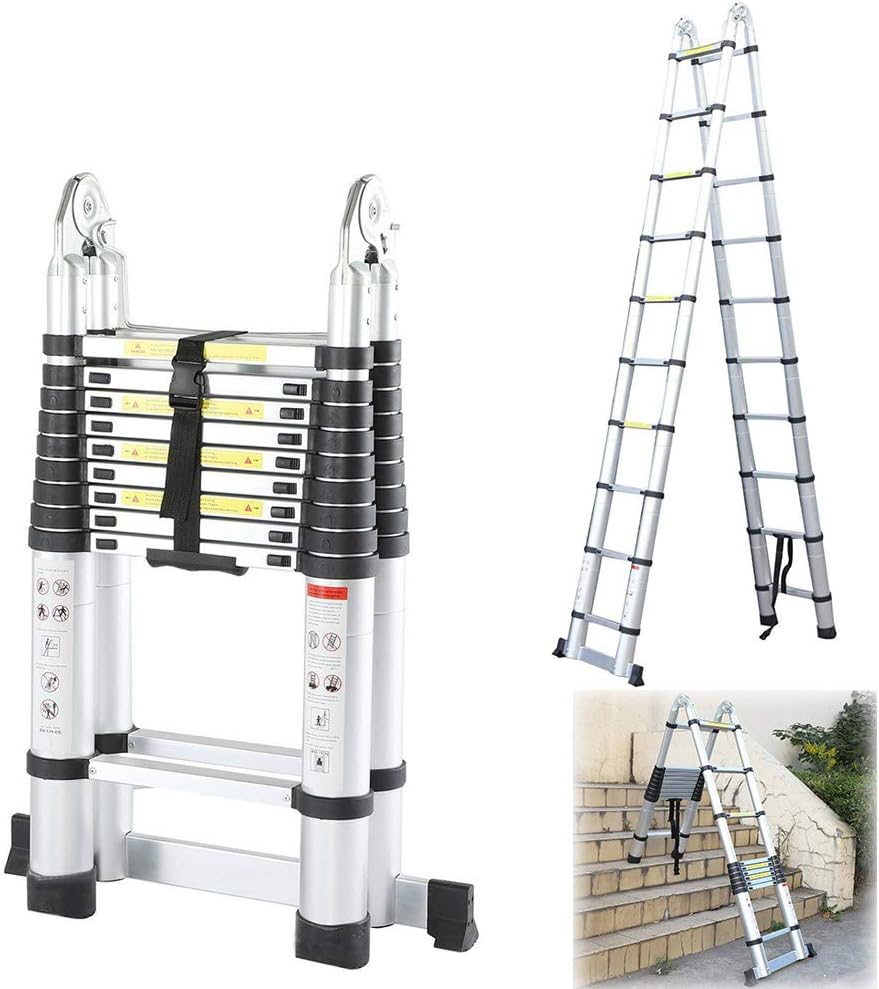 Iropro 6.2M Extendable Aluminum Ladders, Folding Telescopic Extension (3.1M+3.1M) Tall Loft Ladder, Portable A-Frame 2x10 Steps Loft Ladders, Extension Ladder EN131 DIY Multi Purpose 330lbs/150kg