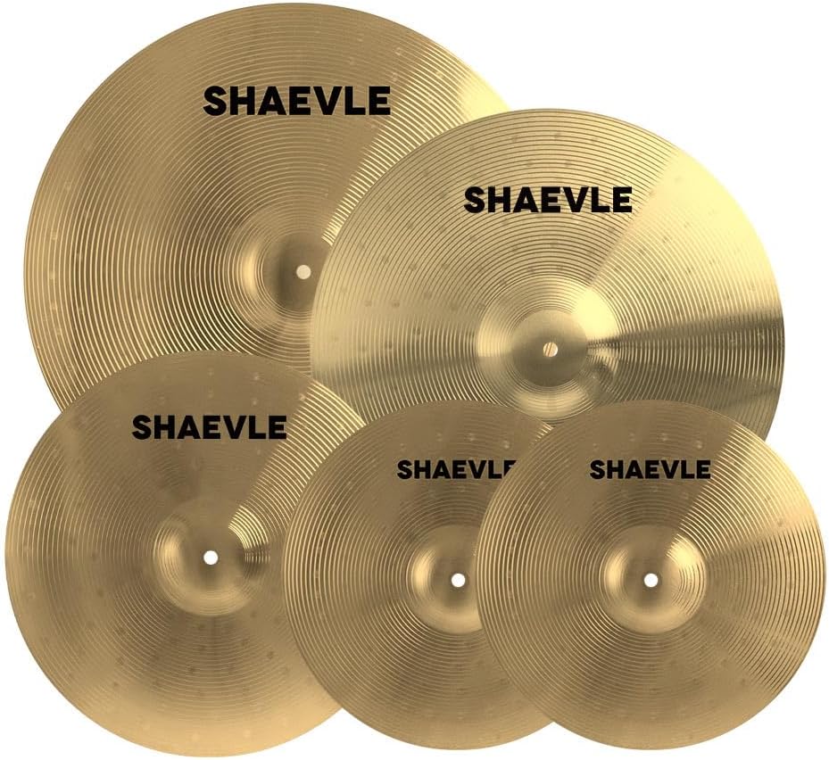 Shaevle Golden Cymbal Pack Alloy Cymbals Drum Cymbal Set 14"/16"/18"/20" 5-Piece Cymbal Set for Drum Set