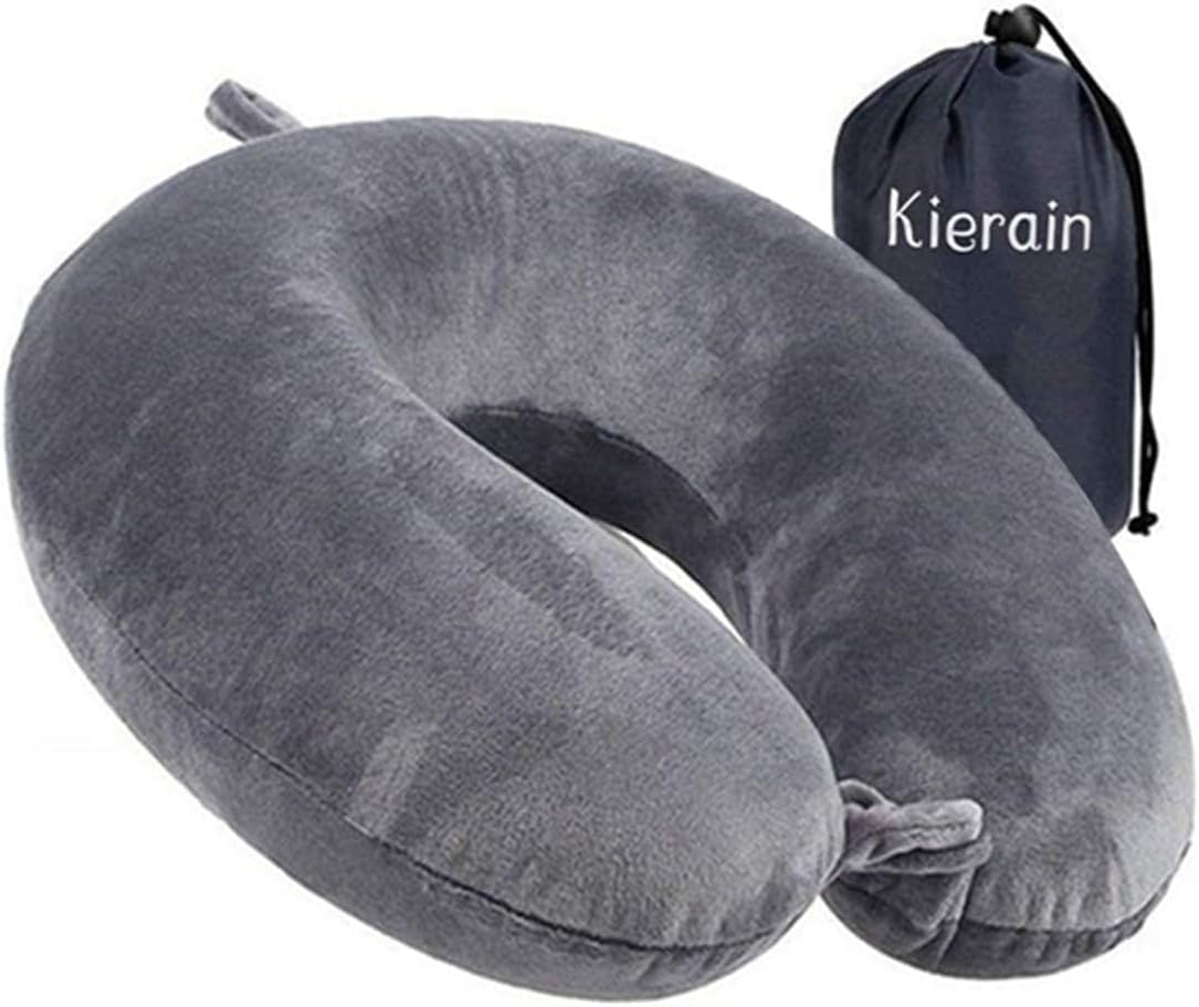 kierain Travel Pillow Memory Foam Neck Pillow for Travel Support Pillow Luxury Compact Lightweight Quick Pack for Camping Sleeping Rest Cushion (Gray)