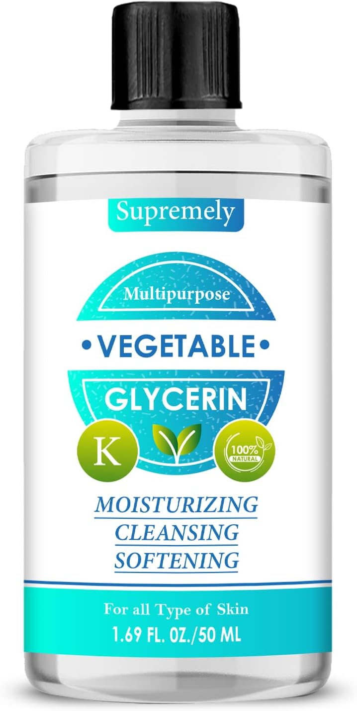 Vegetable Glycerine, Edible Food Grade EP/BP/USP Glycerine/Glycerin for Health and Beauty Hair & Skin Face, Lips DIY Soap Making, Non GMO Gluten Free By Supremely (50ML)