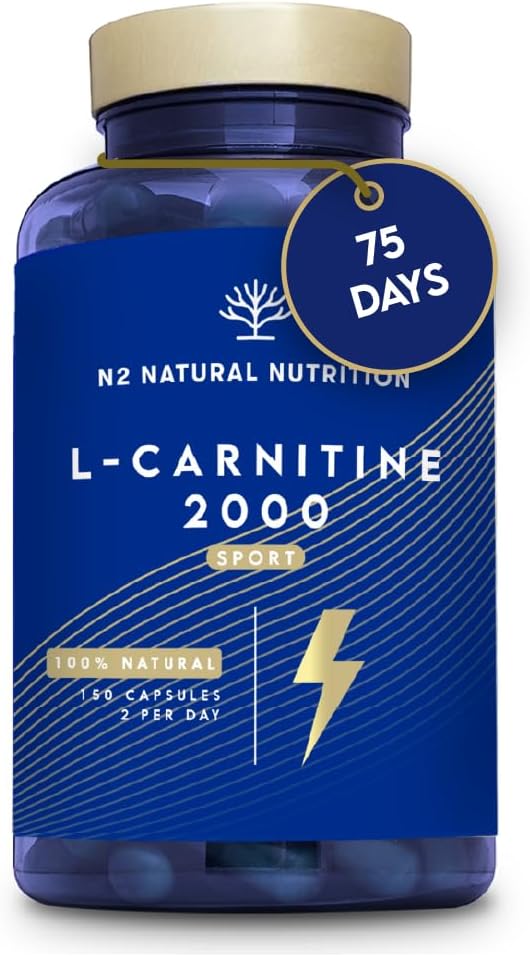 Natural L CARNITINE 2000mg 150 Capsules 75 Days (only 2 Capsules per Day) High Concentration Improves Sports Performance. Weight Loss, Energy Resistance. CE Manufactured. N2 Natural Nutrition