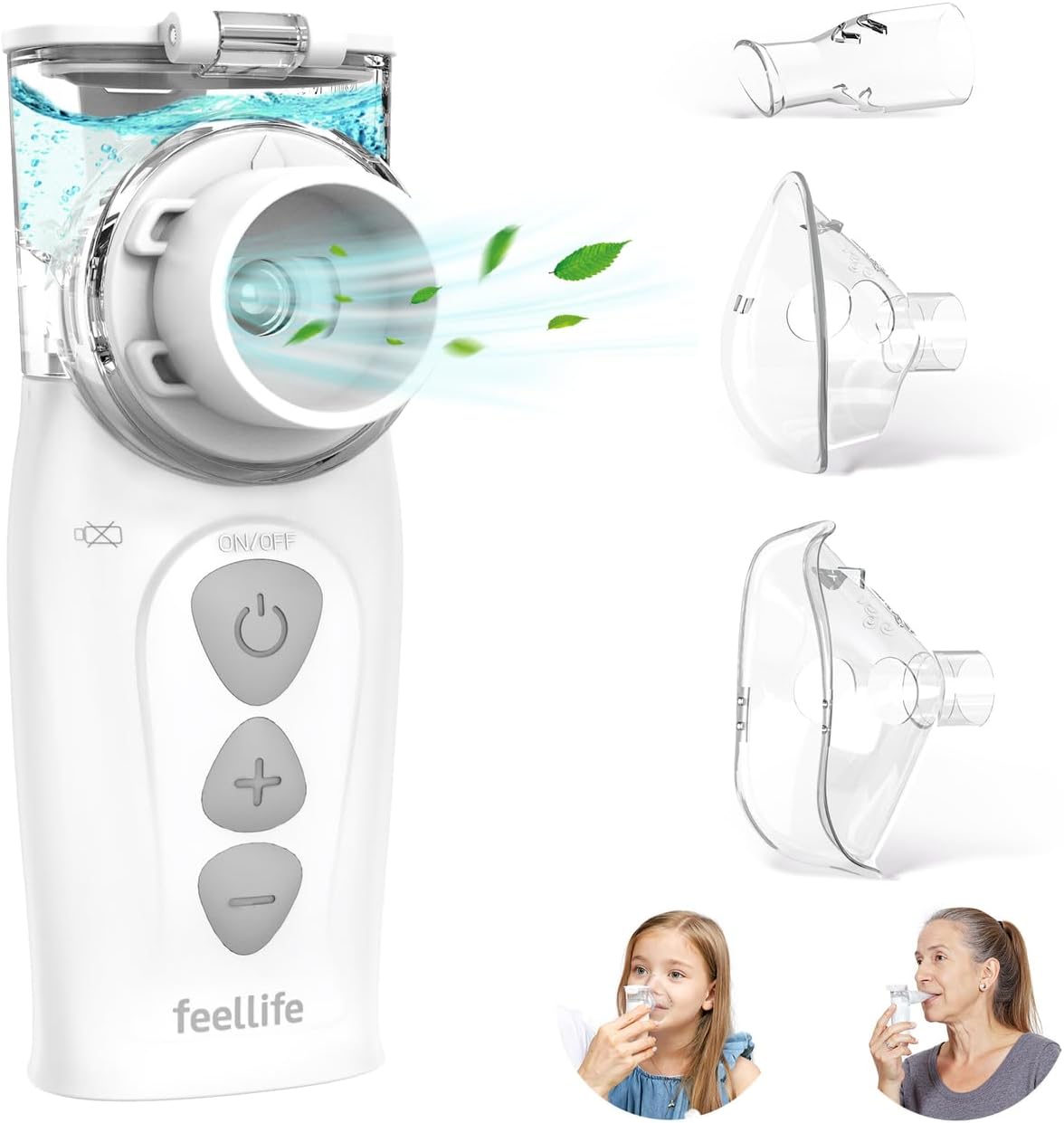 FEELLIFE Nebuliser Machine for Adults & Kids, Mesh Portable Nebuliser Inhaler Machine for Home and Travel, 3 Adjustable Models，Rechargeable, Silent, Easy to Use and Clean - White