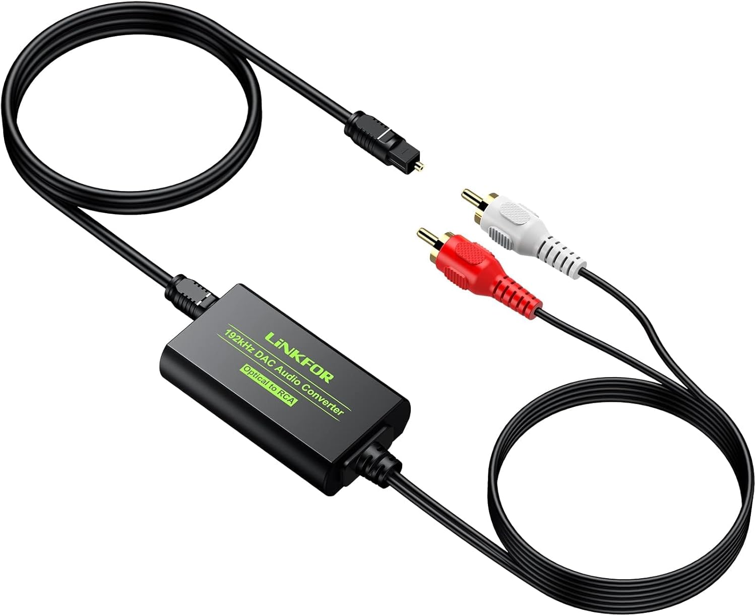 LiNKFOR 192kHz DAC Converter Digital to Analog Converter Digital Optical SPDIF Toslink to Analog Stereo Audio RCA L/R Audio Adapter with Optical Cable for HDTV Blu Ray DVD Amps TV Box Game Console