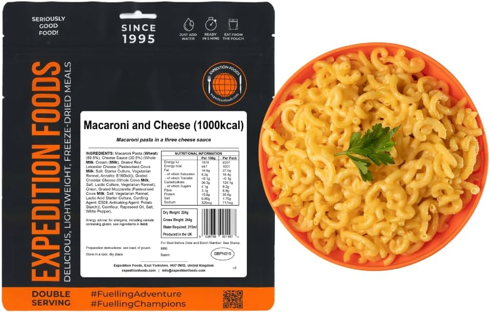 EXPEDITION FOODS expeditionfoods.com Macaroni and Cheese (1000kcal) -Freeze Dried Meal