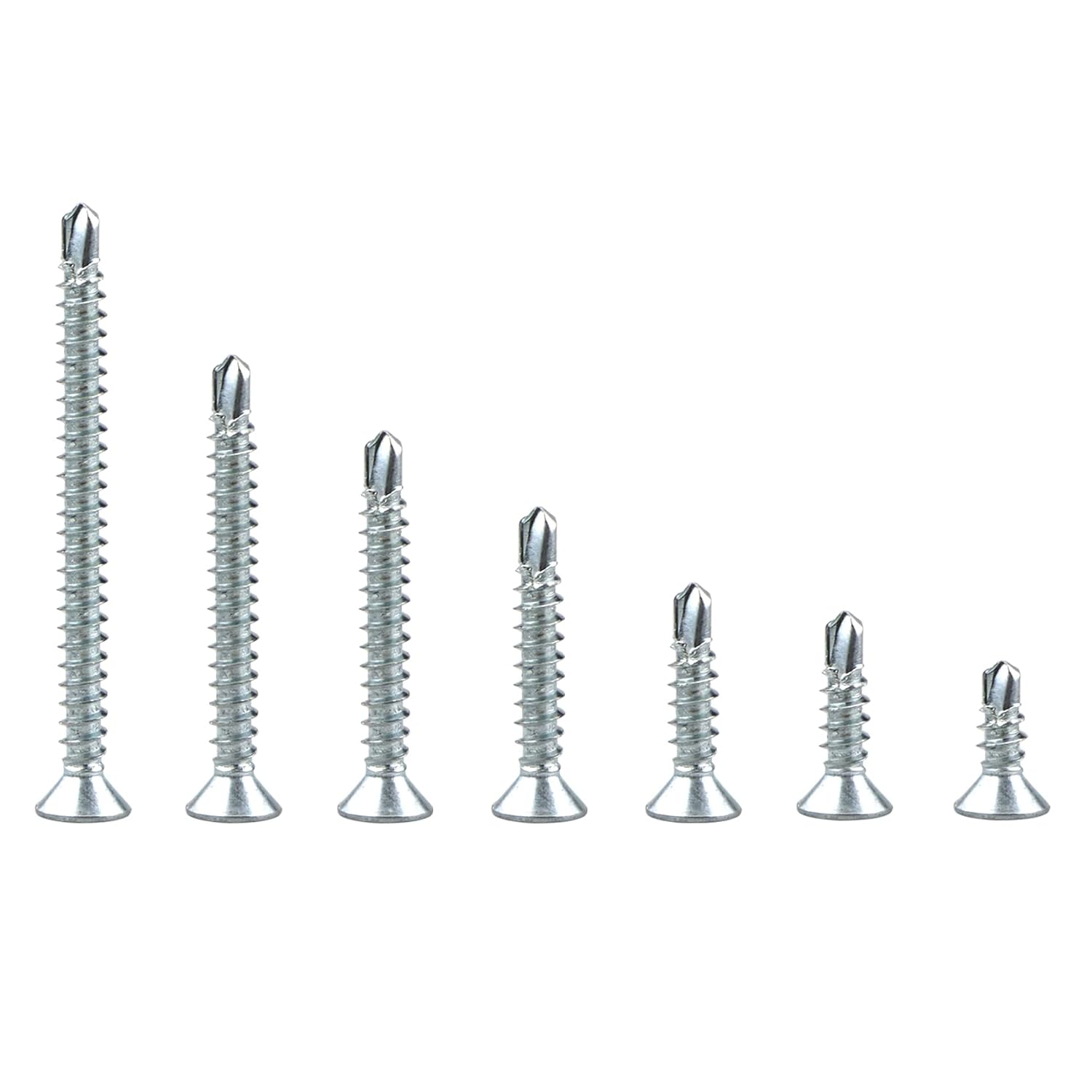 270 Pcs Self Drilling Screws, M4.2 Galvanized Steel Flat Head Self Tapping Screws Fasten Assortment Kit, Used For Thin Metal, Wood, Plastic, Etc. (13/16/19/25/32/38 /50mm)