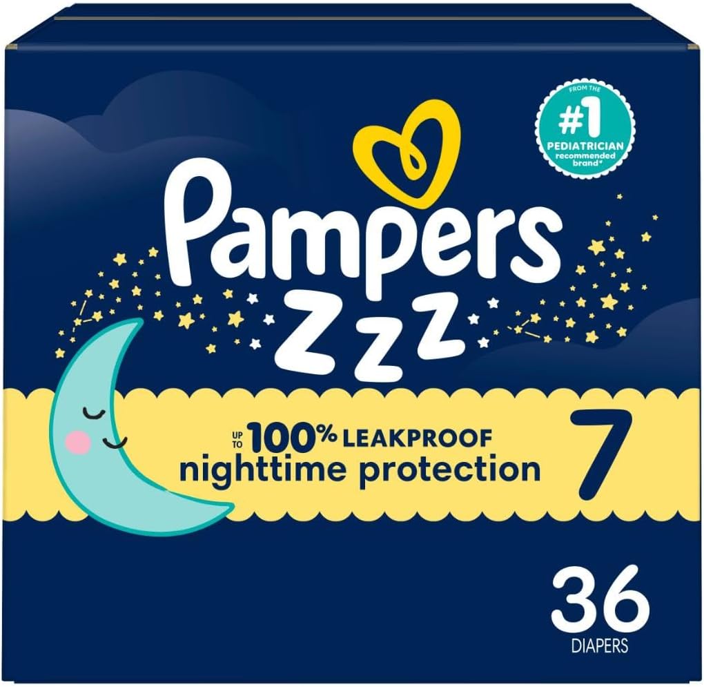 Pampers Overnight Diapers - Swaddlers Overnights - Size 7, 36 Count, Disposable Baby Diaper, Night Time Leak and Skin Protection