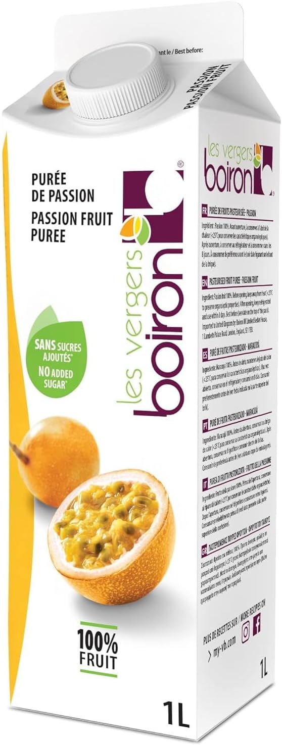 Boiron | Passion Fruit Puree | 100% Fruit - No Added Sugar, Flavourings, Colourings or Preservatives | Perfect for Cocktails, Desserts, Baking & Ice Cream | 1 Litre