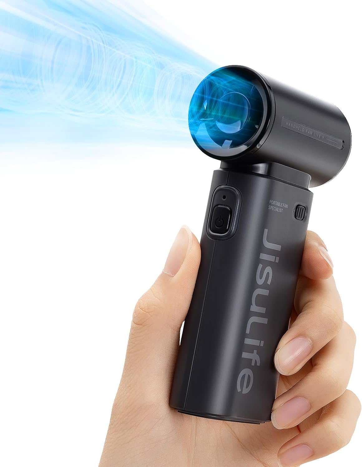 JISULIFE Portable Handheld Fan Life9, Turbo Power High Speed Air [18H Max Cooling Time], 5 Gear Wind, 5000mAh Rechargeable, Mini Pocket Design, Personal Fan for Travel Concerts Camping Makeup - Black