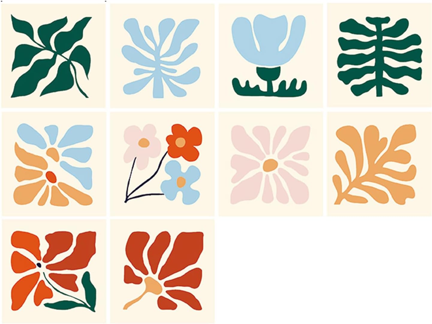 Matisse Inspired Tile Floor Vinyl Sticker Colorful Abstract Floral Ceramic Decoration Wall Decals Self Adhesive Kitchen Refitting Decor Coarse Grain Film 10 PCS