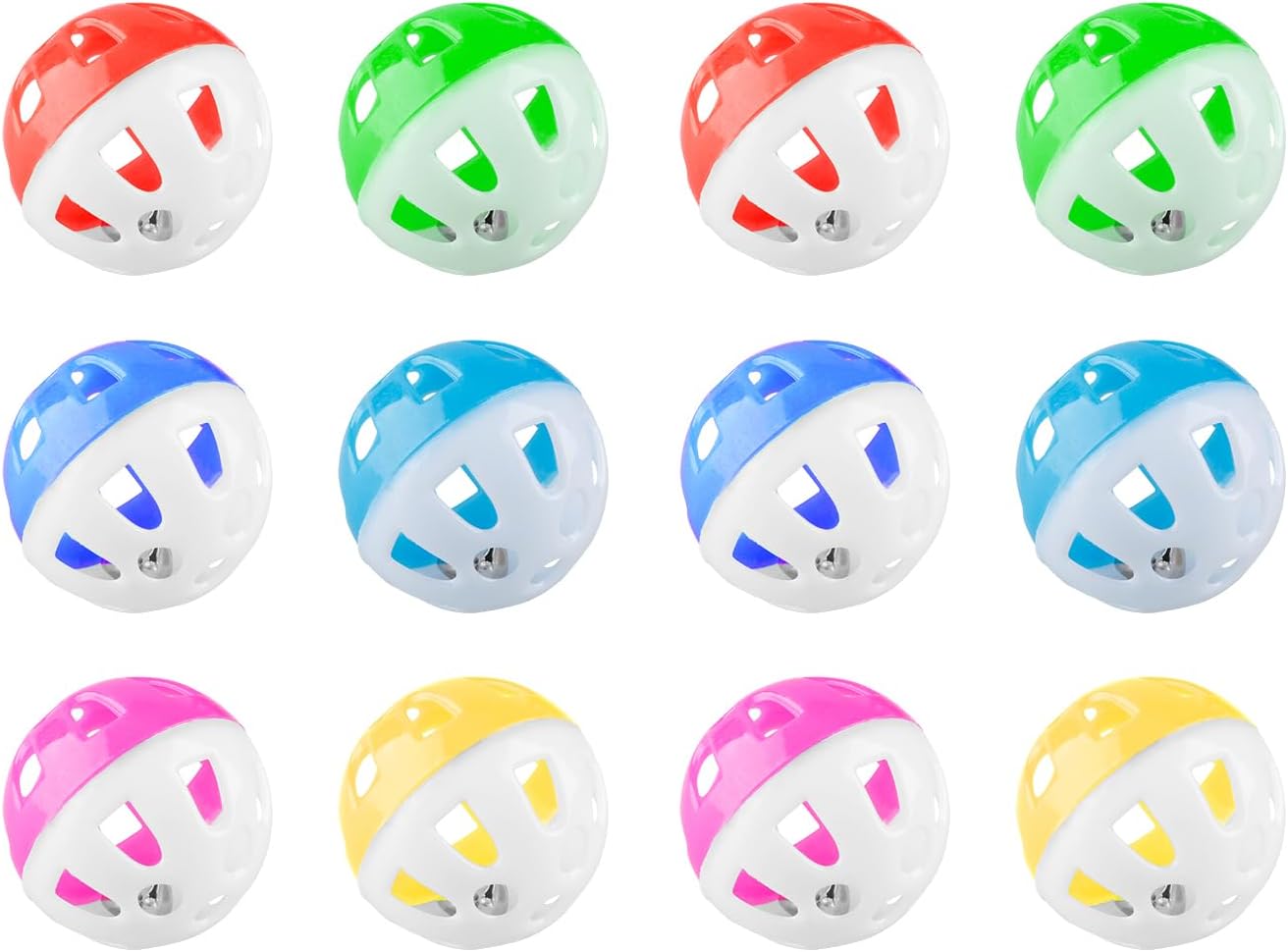 Tabanzhe Cat Bell Ball-12PCS Plastic Cat Ball with Bell Jingle Kitten Play Balls Cat Chase Rattle Ball Toys for Indoor Games Cat Interaction Training(Random Color)
