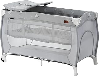 Hauck Sleep N Play Center Portable Baby Travel Cot with Bassinet, Changing Table & Playpen, Foldable Crib for Infants & Toddlers, Stars Grey
