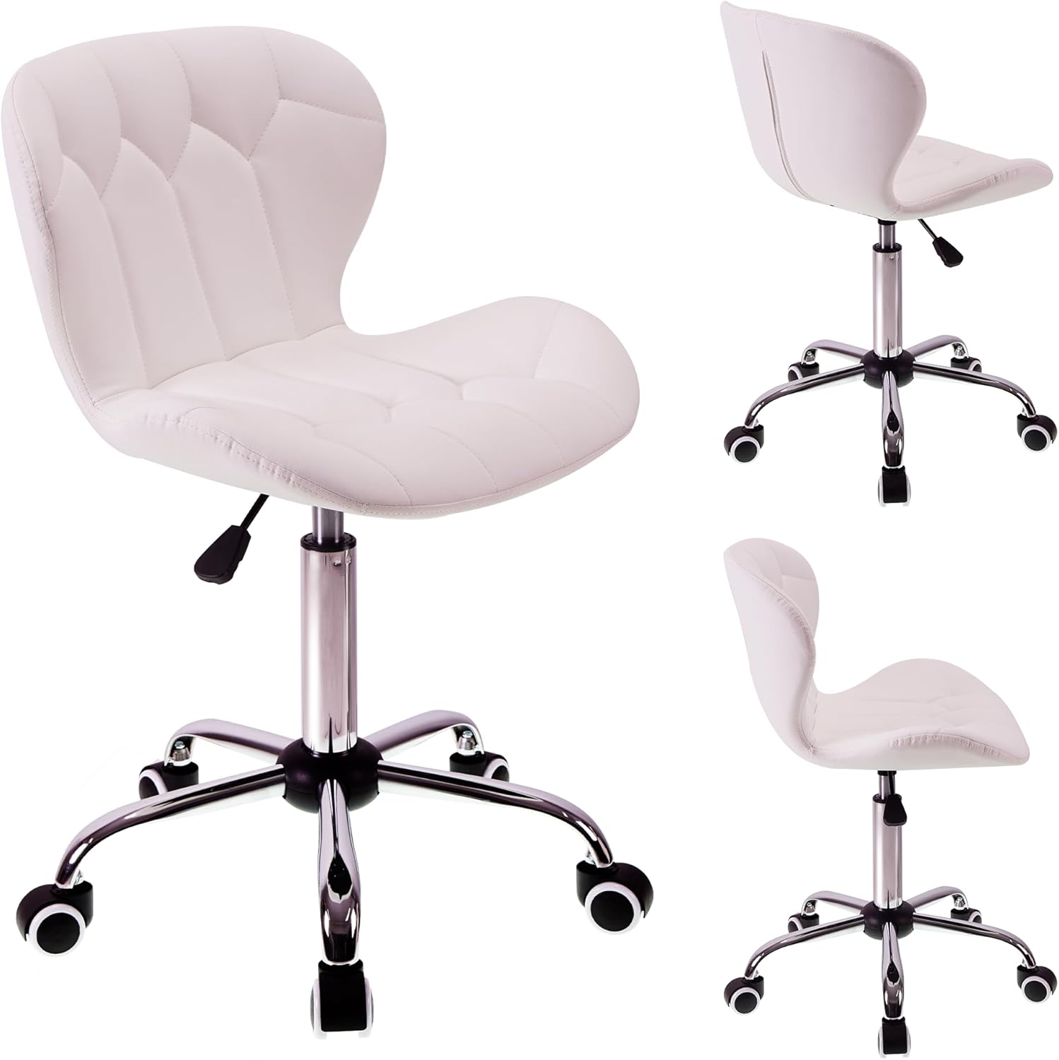 T-THREE.Modern swivel office chair, stylish dressing seat, PU leather padded computer chair, height-adjustable kids' seat, For Home Office(White)