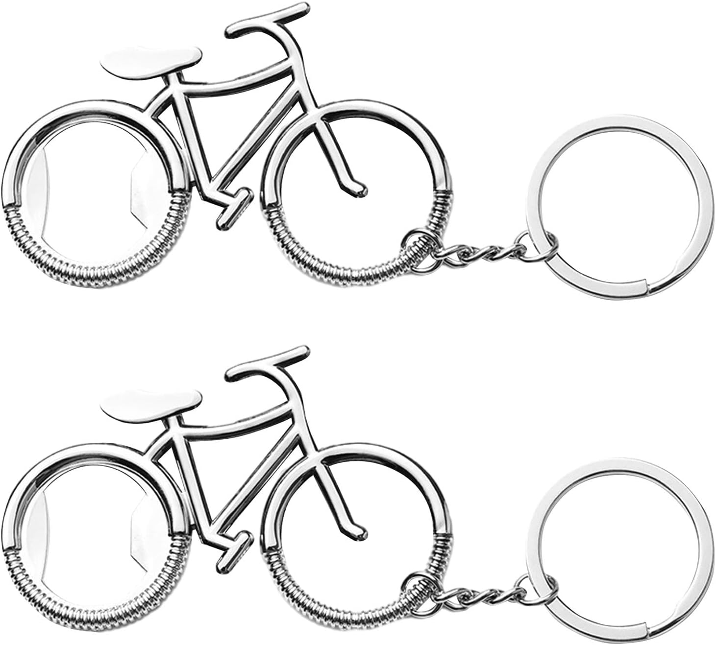 2 pcs Bottle Opener Bicycle Keychains, Portable Metal Beer Bottle Opener with Keychain Key Tag Chain Ring Accessories for Home Bar Camping(Silver)