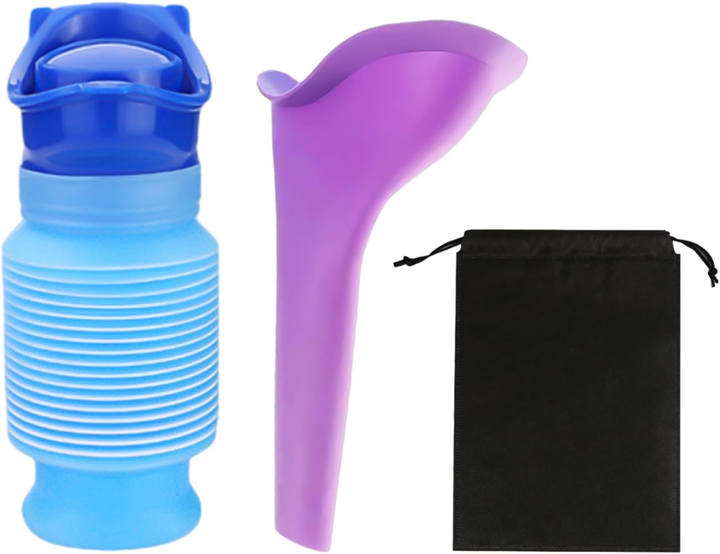 KVBUCC 1 Piece Portable Urinal Bottle with 1 Piece Funnel, 1 Piece Storage Bag, Retractable Toilet Pee Bottle, Leak Proof Emergency Urinal for Men and Women, Portable Toilet Pee Bottle