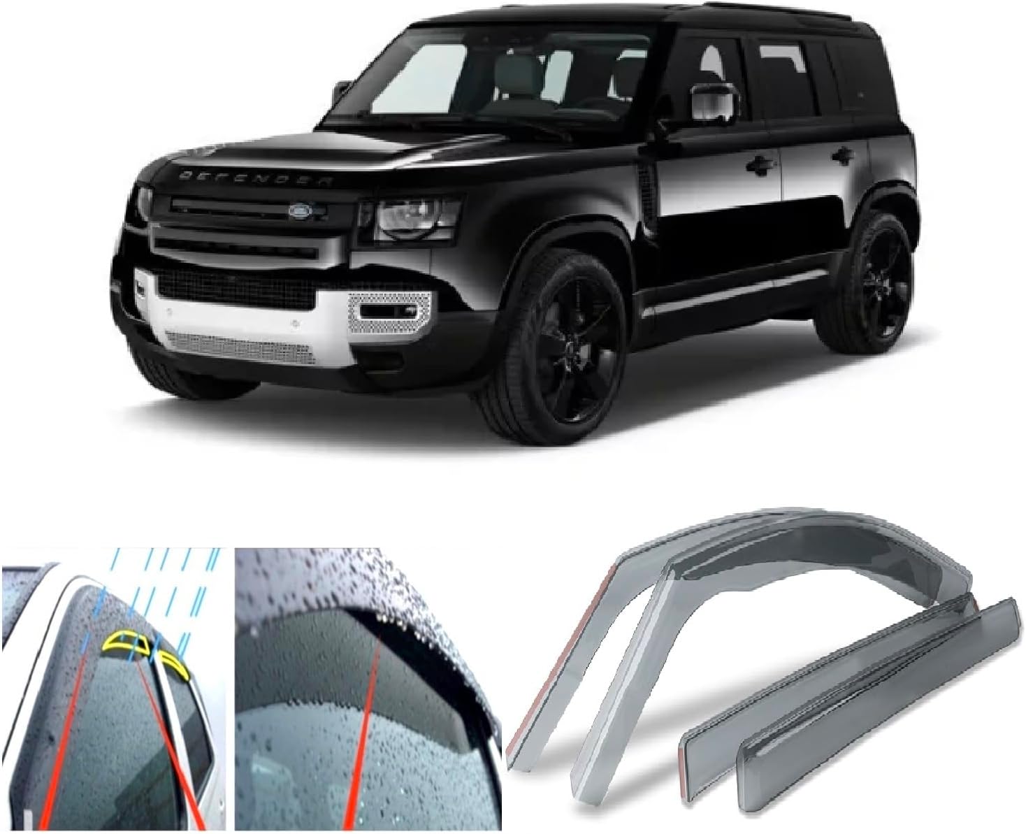 AC WOW 4x Rain Guards Wind Deflectors for Land Rover Defender (L663) 2020 2021 2022 2023 2024 2025 2026 In-Channel