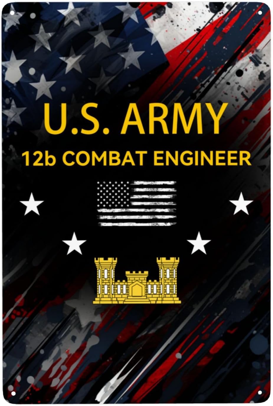 US Army 12b Combat Engineer Elegant Iron Wall Art 8x12 In Handcrafted Iron Canvas Home Decor