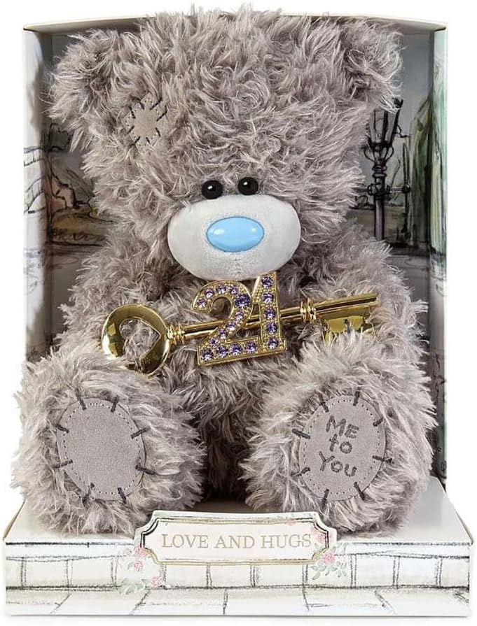 Me to You Tatty Teddy Cute Plush 21st Birthday Bear With Key 19cm-High Presented On Premium Gift Plinth - Signature Collection, Grey