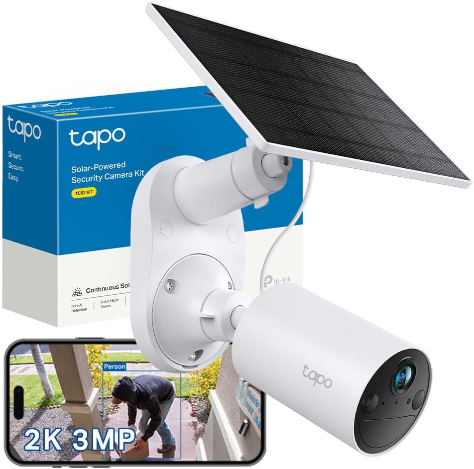 Tapo TC82 KIT 2K 3MP Battery Solar Security Camera Outdoor, Maintenance-free, Colour Night Vision, Outdoor Camera No Monthly Fee, Smart Person Detection, IP65, Works with Alexa & Google