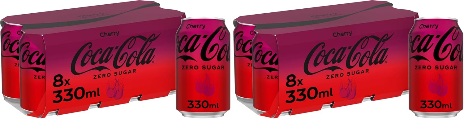 Coca-Cola Zero Sugar Cherry Soft Drink Cans, 8 x 330 mL (Pack of 2)