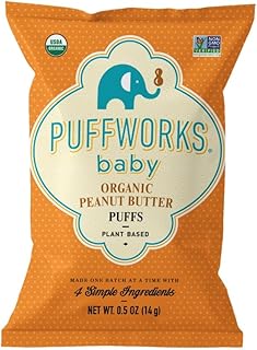 Puffworks Baby Organic Peanut Butter Puffs, Perfect for Early Peanut Introduction, Plant-Based Protein, USDA Organic, Gluten-Free, Vegan, Non-GMO, Kosher, 0.5 Ounce (Pack of 12)