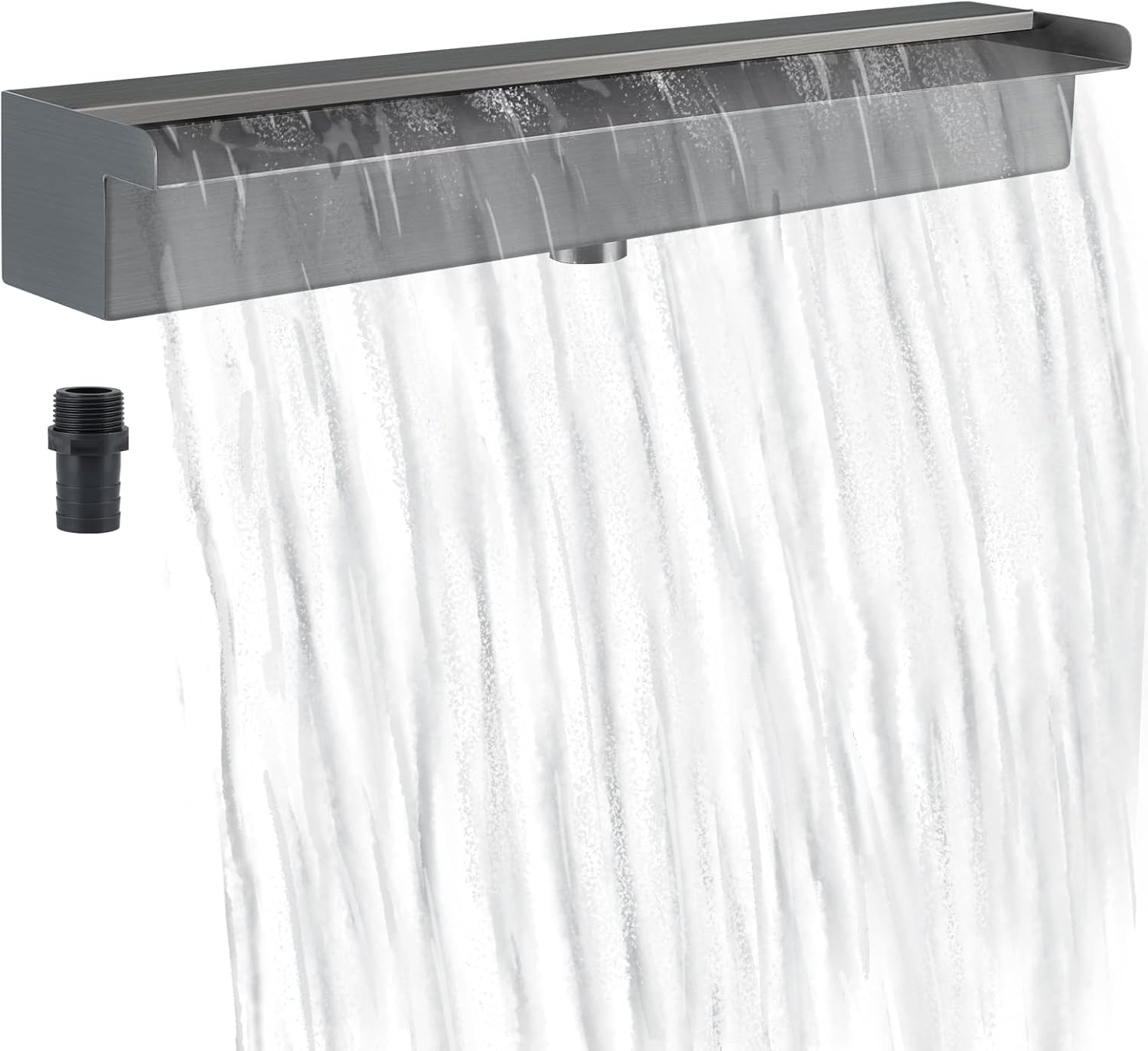 304 Stainless Steel Waterfall Pool Fountain with Connector, 23" Rectangular Water Feature Spillway for Swimming Pool, Garden Outdoor Pond, Spa (Brushed Nickel)