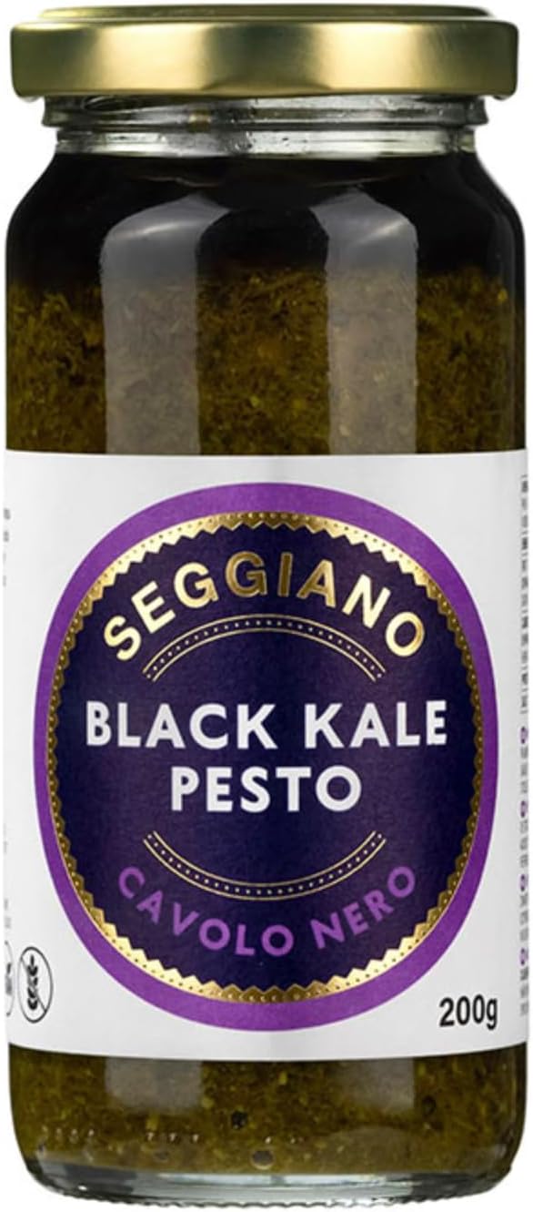Seggiano Black Kale Pesto 200g - Vegan, GMO Free, Gluten Free, Wheat Free, Raw, Vegetarian & Suitable for Coeliacs - Product of Sicily - Excellent with Pasta