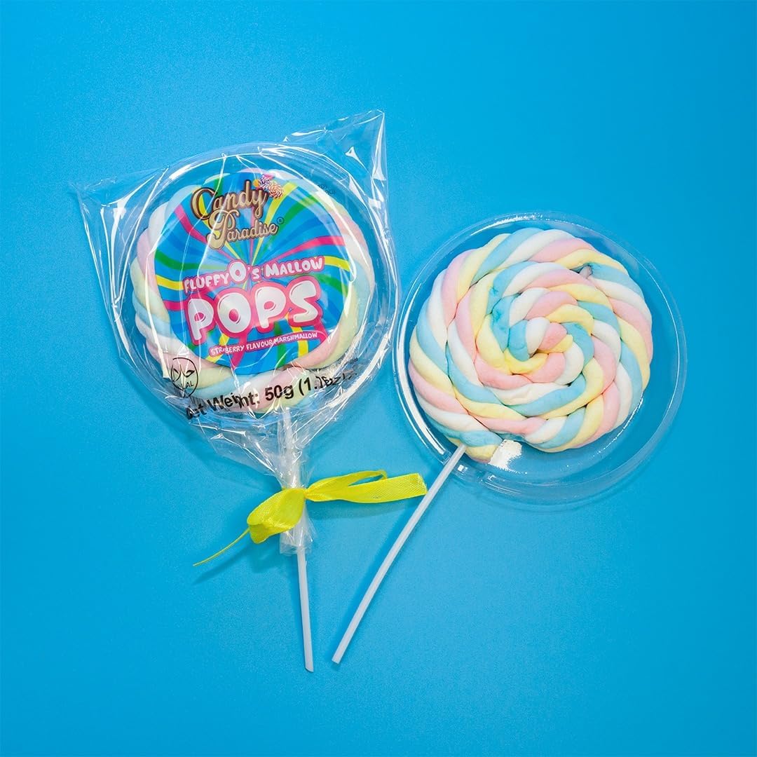 Candy Paradise Halal Fluffyo's Mellow Pops Marshmallow lollipops 50g (1)