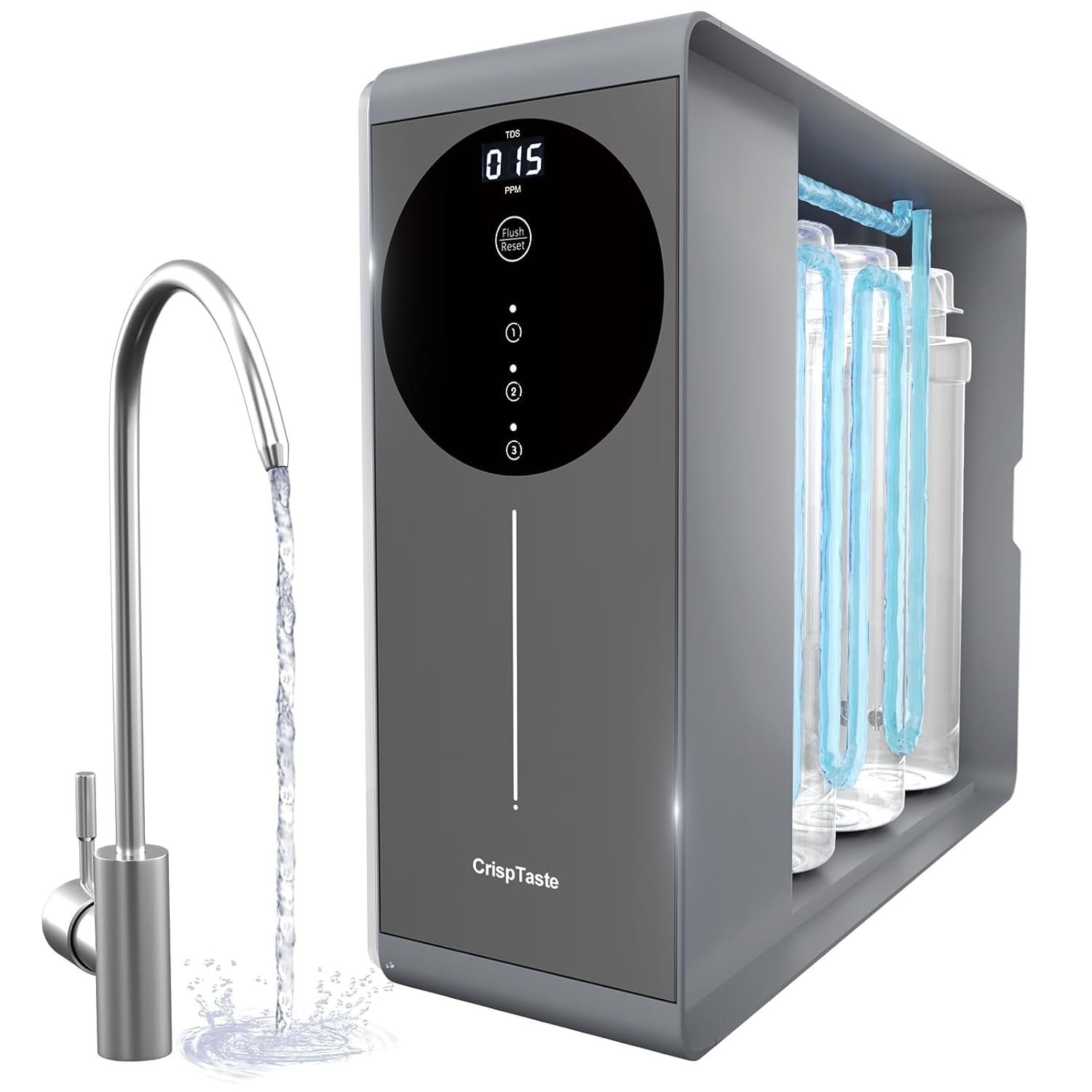 Tankless Reverse Osmosis System 600GPD NSF Certifed, Under Sink RO Water Filtration System TDS Reduction from 500 to 20, Tankless ro System 2.5:1 Pure to Drain Ratio for Home Kitchen Apartment(Grey)