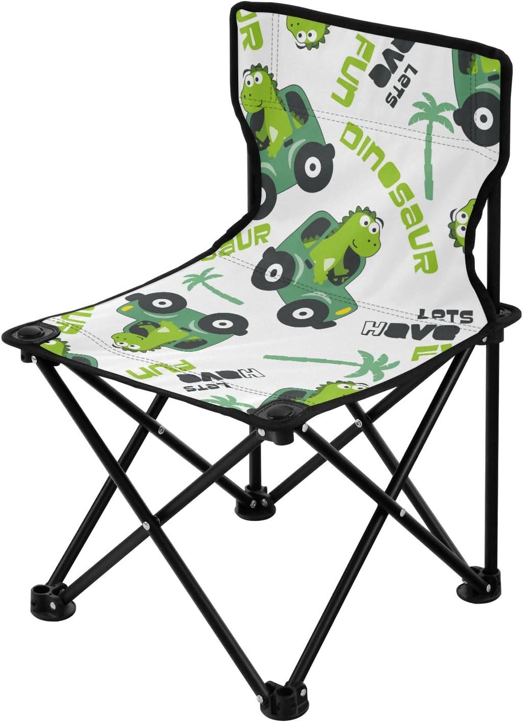 FRODOTGV Cute Dinosaur Driving Car Coconaut Tree Folding Youth Camping Chair Lightweight Compact Folding Chair Includes Carry Bag Outdoor Chair for Lawn Hiking Traveling