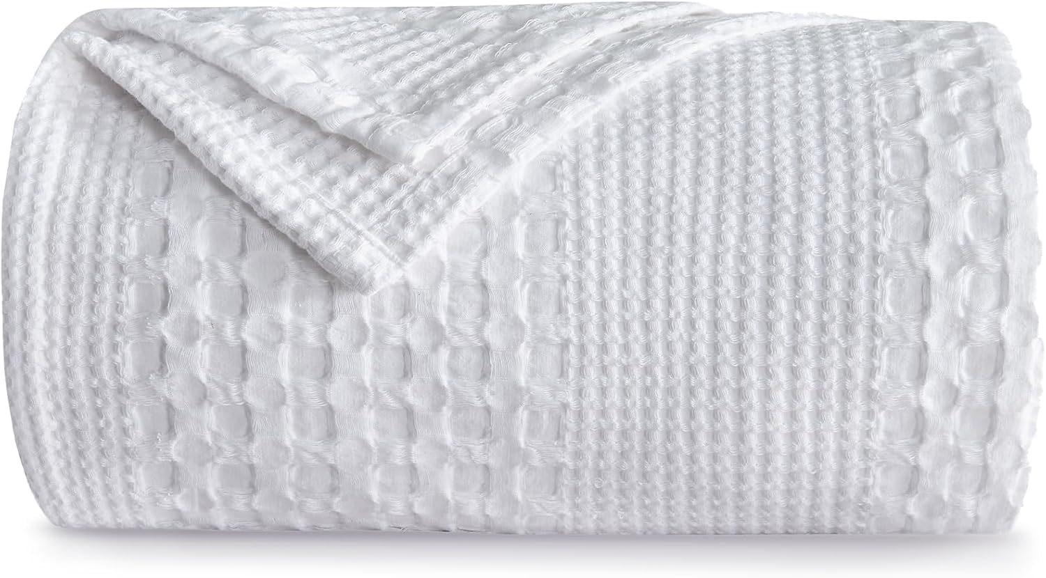 Wajade Waffle 100% Cotton Blanket Double Size White Throw Blanket for All Season Super Soft Blanket for Bed Sofa Car,160x200cm