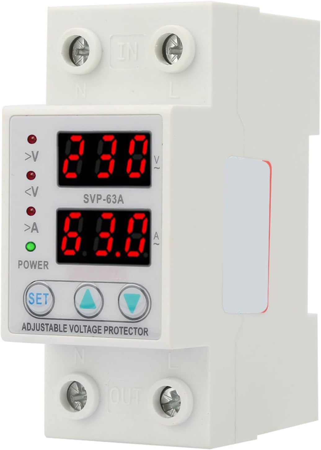 Double LED Display Single Phase Adjustable Voltage Current Protector Voltage Protective Device AC230V 63A x 36 x 60mm