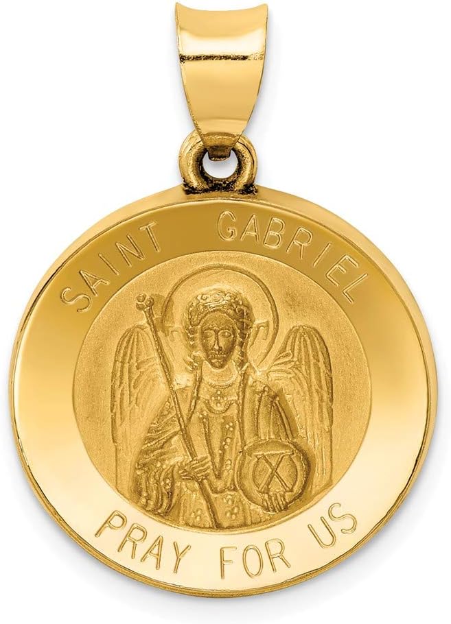 Solid 14K Yellow Gold Polished And Satin St. Gabriel Medal Pendant (0.75 x 0.83 Inches)