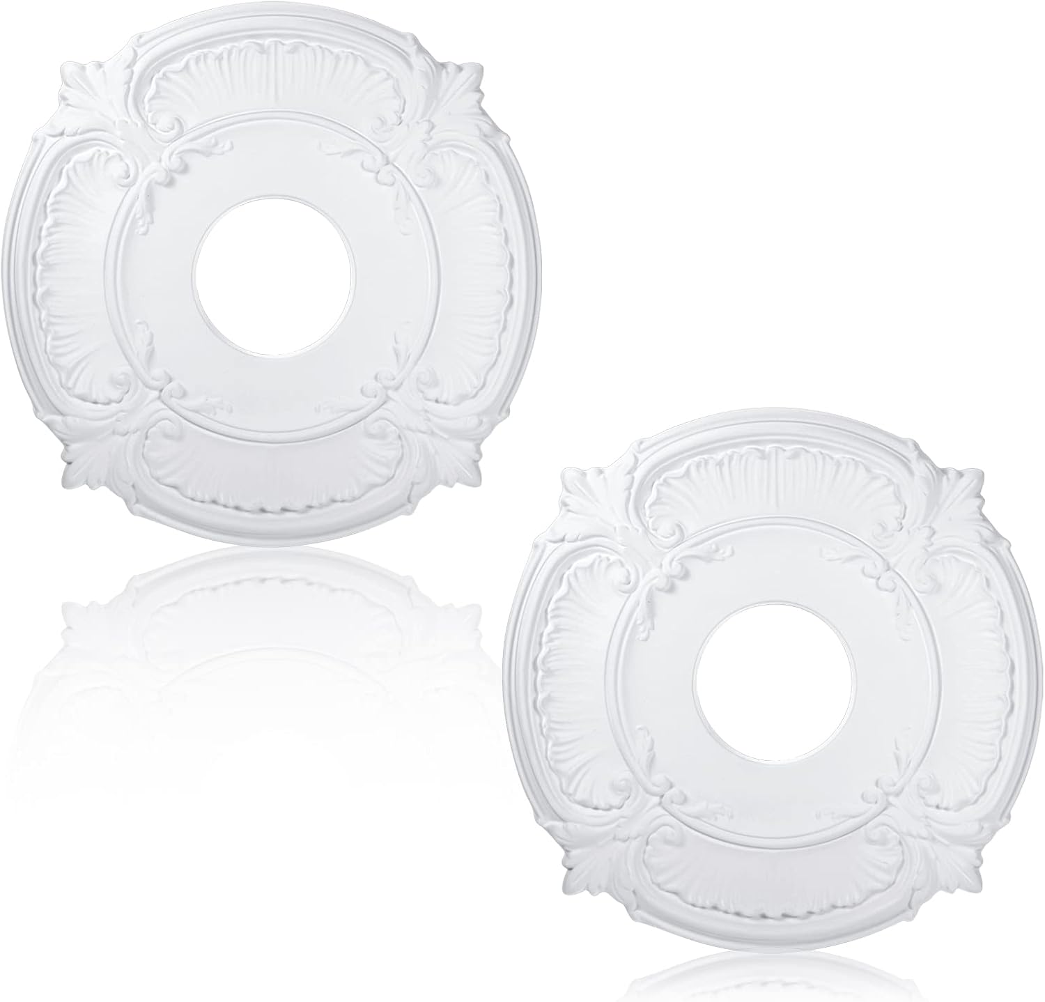 2 Pieces PU Ceiling Medallion Decorative Ceiling Fan Medallion Round Home Lighting for Light Fixtures Chandeliers, 12" od x 3.5" ID(White)