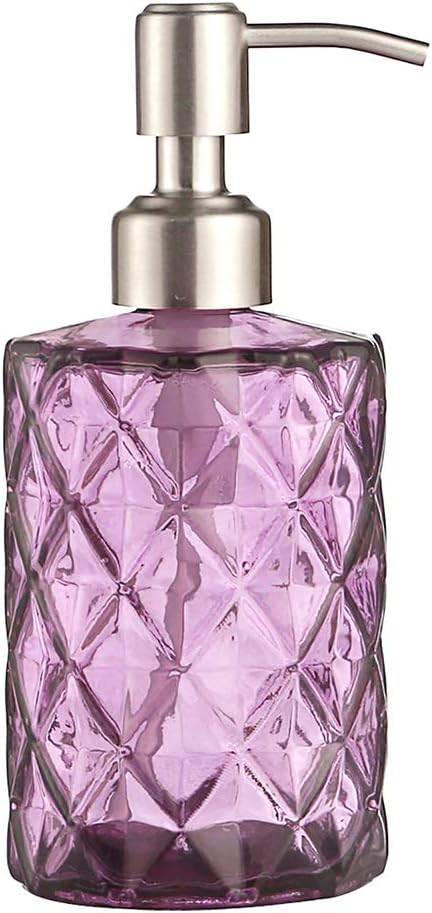 Soap Dispenser with Stainless Steel Pump, Refillable Liquid Hand Soap Dish Soap Dispensers for Bathroom Counter, Kitchen Sink (Purple)