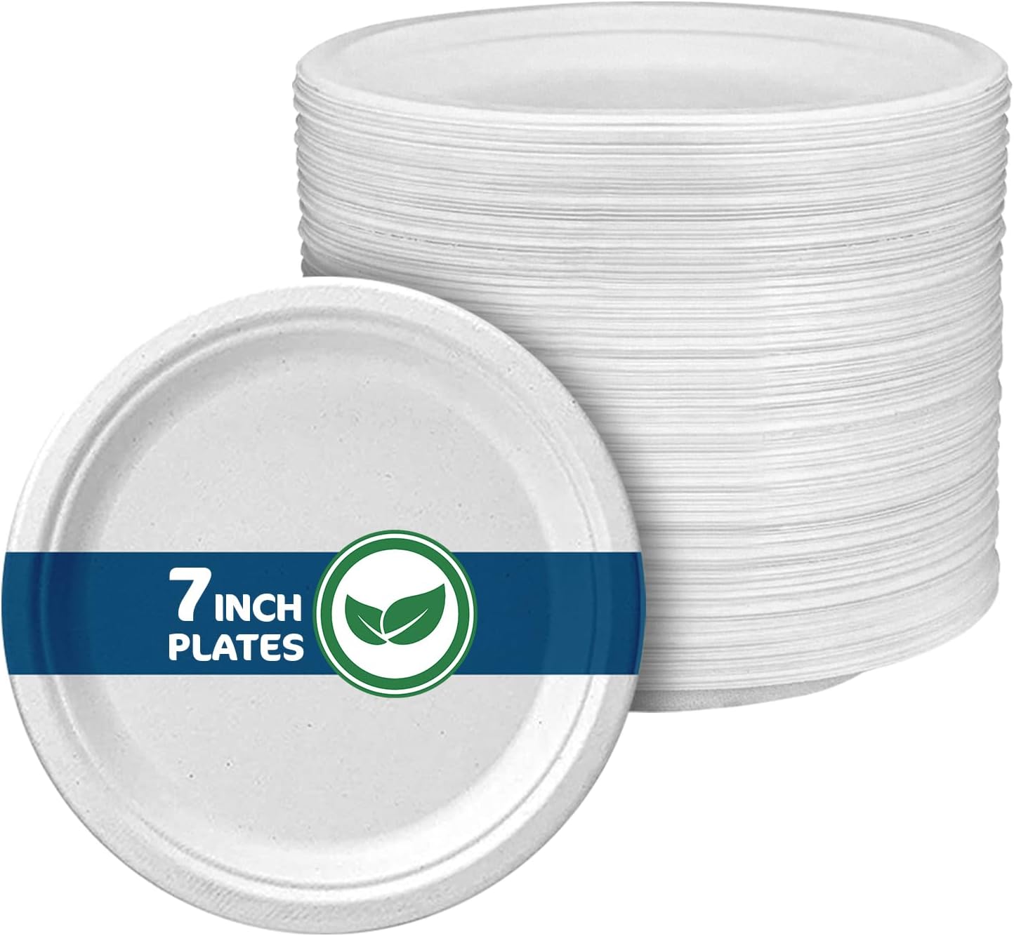 Disposable Paper Plate 7 Inch Heavy Duty Strong Bagasse Compostable Eco-Friendly Natural Sugarcane Fibers Round Plates for Hot & Cold Food Catering Birthday Dinner Party Office Picnic BBQs 50 Plates