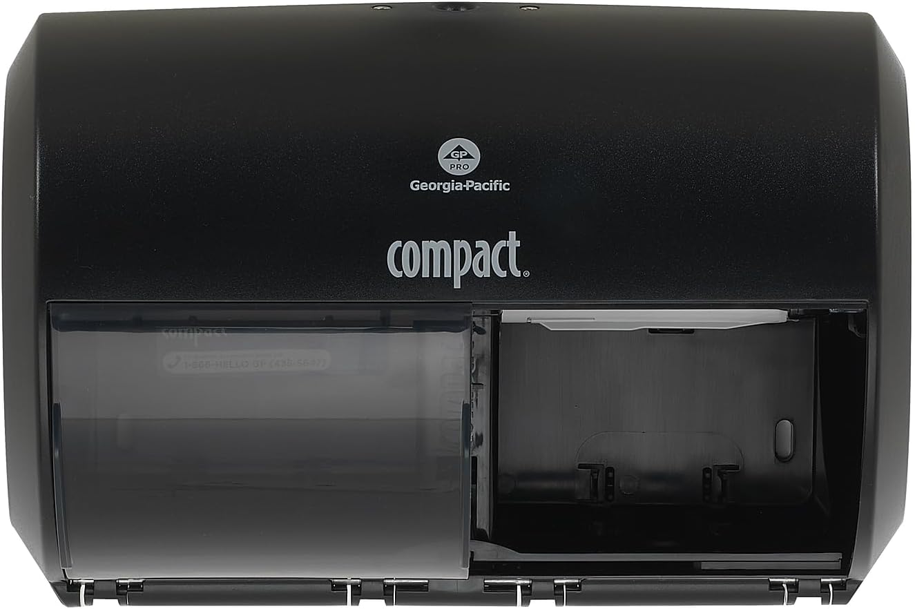 Compact 2-Roll Side-by-Side Coreless High-Capacity Toilet Paper Dispenser by GP PRO (Georgia-Pacific), Black, 56784A, 1 Dispenser