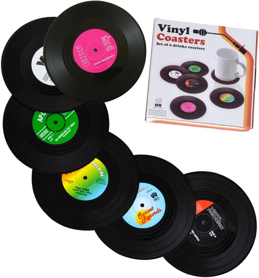 6pcs Solid Retro CD Record Vinyl Coasters Mat for Home/Bar Coffee Tea Drink Use Insulate&protect furniture