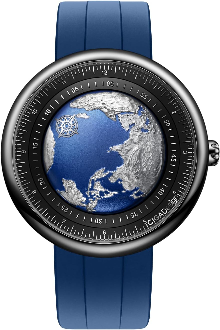 CIGA Design Mechanical Automatic Watch Blue Planet U Series Stainless Steel/Titanium/Ceramics Case Sapphire Crystal Fluororubber/Ceramics Strap Watches Gifts for Men and Women