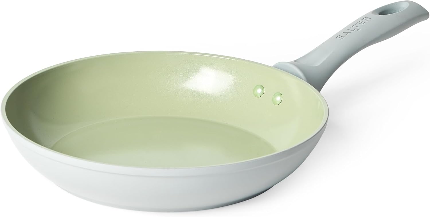 Salter Earth 24cm Frying Pan – Healthy Ceramic Non-Stick Coating, PFAS-Free Induction Cookware, Small Aluminium Egg Pancake Cooking Skillet, Easy Clean, PFOA/PTFE-Free, Stay Cool Handle, Green