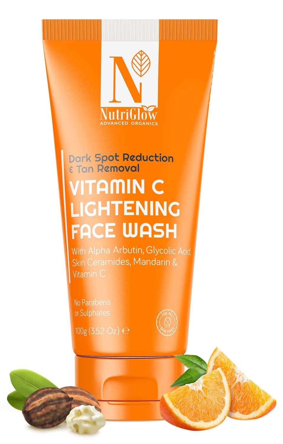 Nutriglow Advanced Organics Vitamin C Lightening Face Wash for Tan Removal, Brightening Skin | All Skin Type Face Wash - 100gm