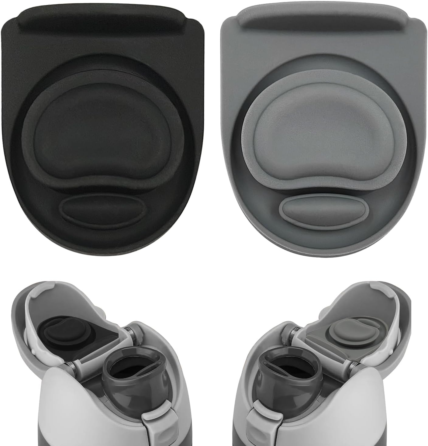 XYQMLY 2pcs Replacement Stopper Compatible with Owala FreeSip 24oz 32oz, Water Bottle Top Lid Gasket Parts for Owala 19/24/32/40oz, Silicone Gasket Seal Bottle Cap Mouth Stopper Plug, Grey/Black