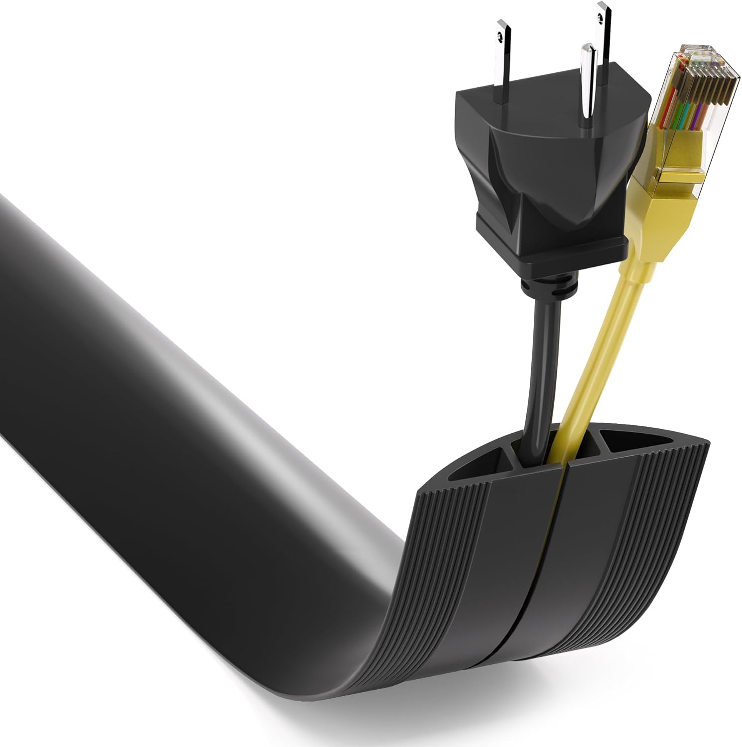 Floor Cord Cover 4ft, Cord Hider Floor Hide Extension Cords, Floor Cable Management Prevent Cable Trips, Floor Cable Cover Wire Covers for Cords, Cable Protector Cord Cavity W0.6in x H0.32in Black