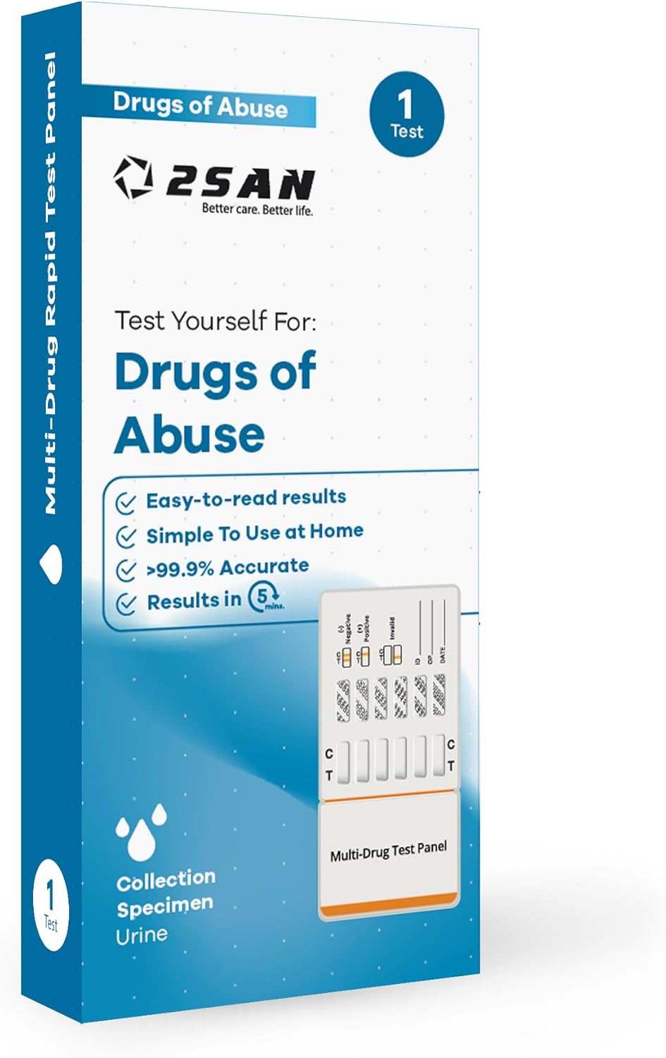 Drug Test 6-Panel Drug Test Card 1 Pack for Easy and Accurate Drug Testing at Home or Workplace - Test for COC, AMP, MET/mAMP, THC, OPI, BZO - Maintain a Drug-Free Environment with Confidence | 2San