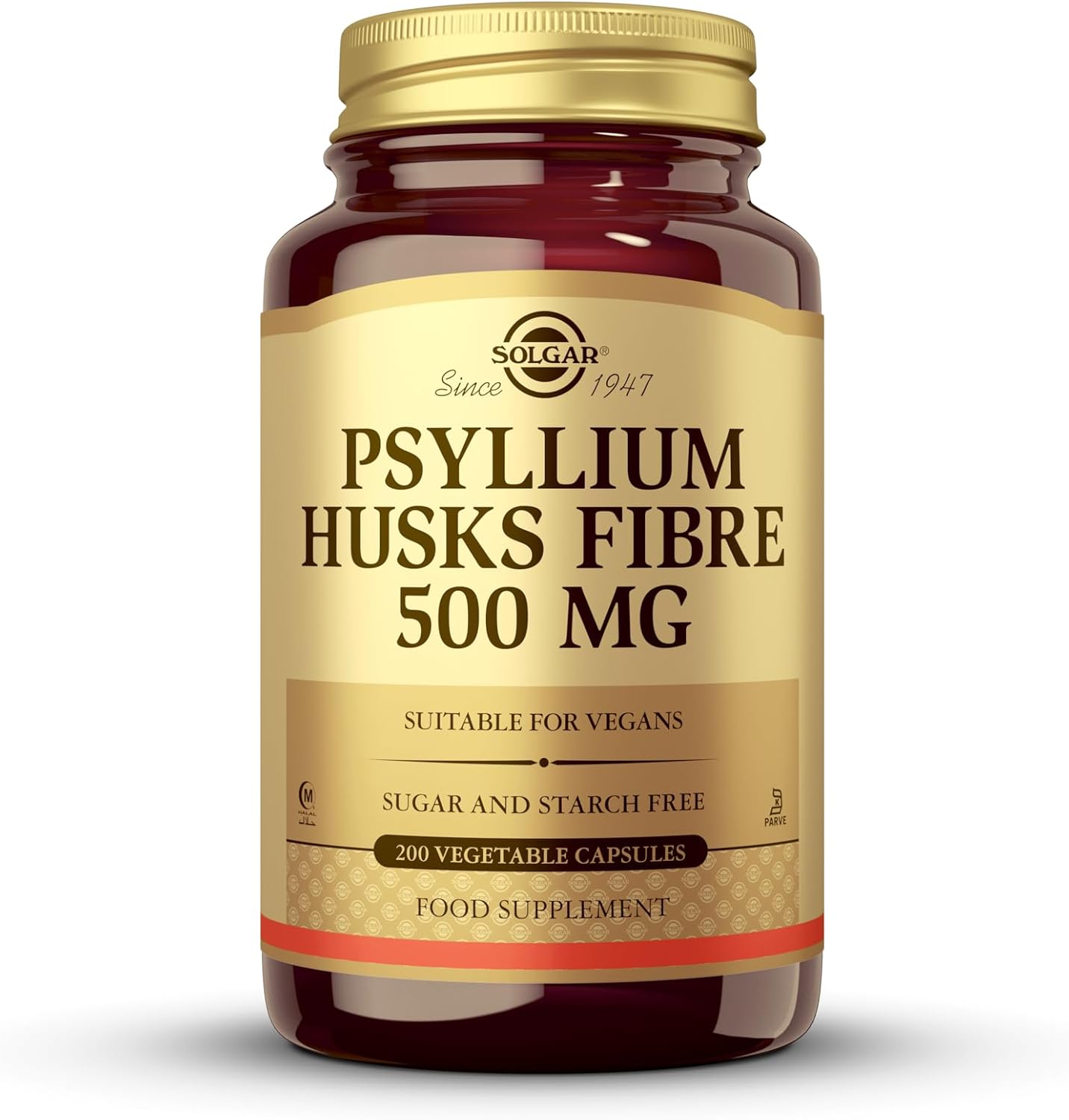 Solgar Psyllium Husks Fibre 500 Mg Vegetable Capsules - Pack Of 200 - High In Soluble Fibre - Vegan